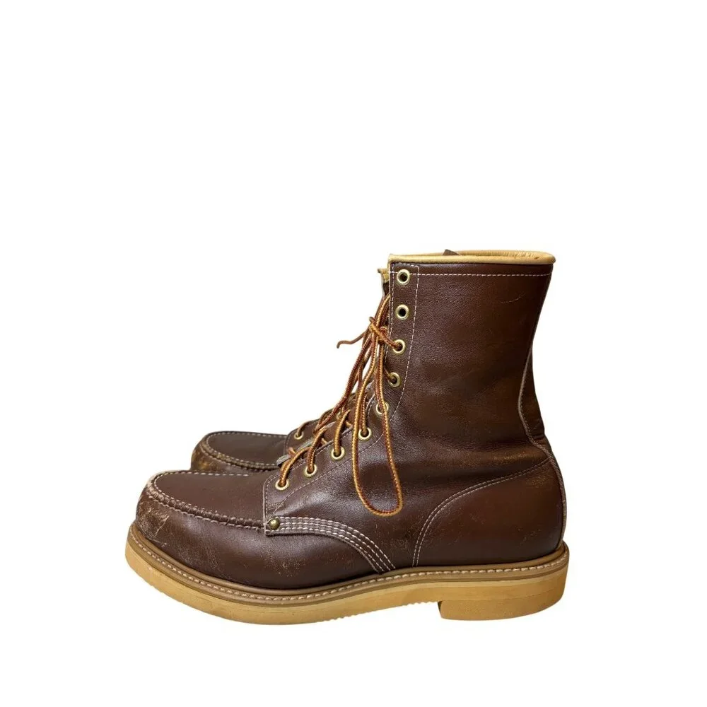 Vintage HY-TEST Mens Moc Toe Brown Leather Work Boots 8.5C